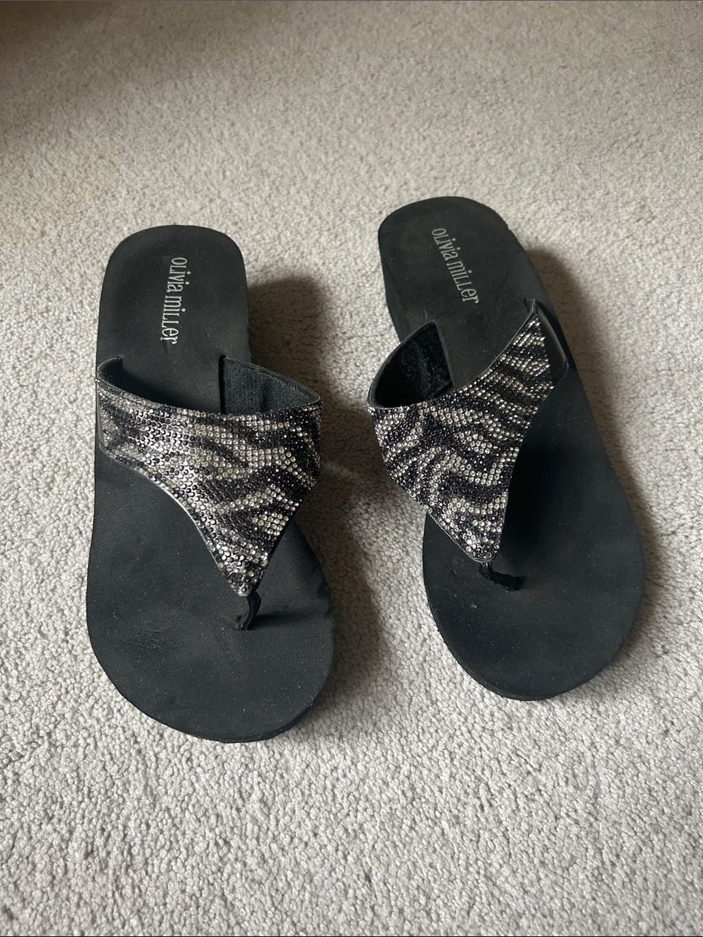 Olivia Miller Black Jeweled Thong Sandals